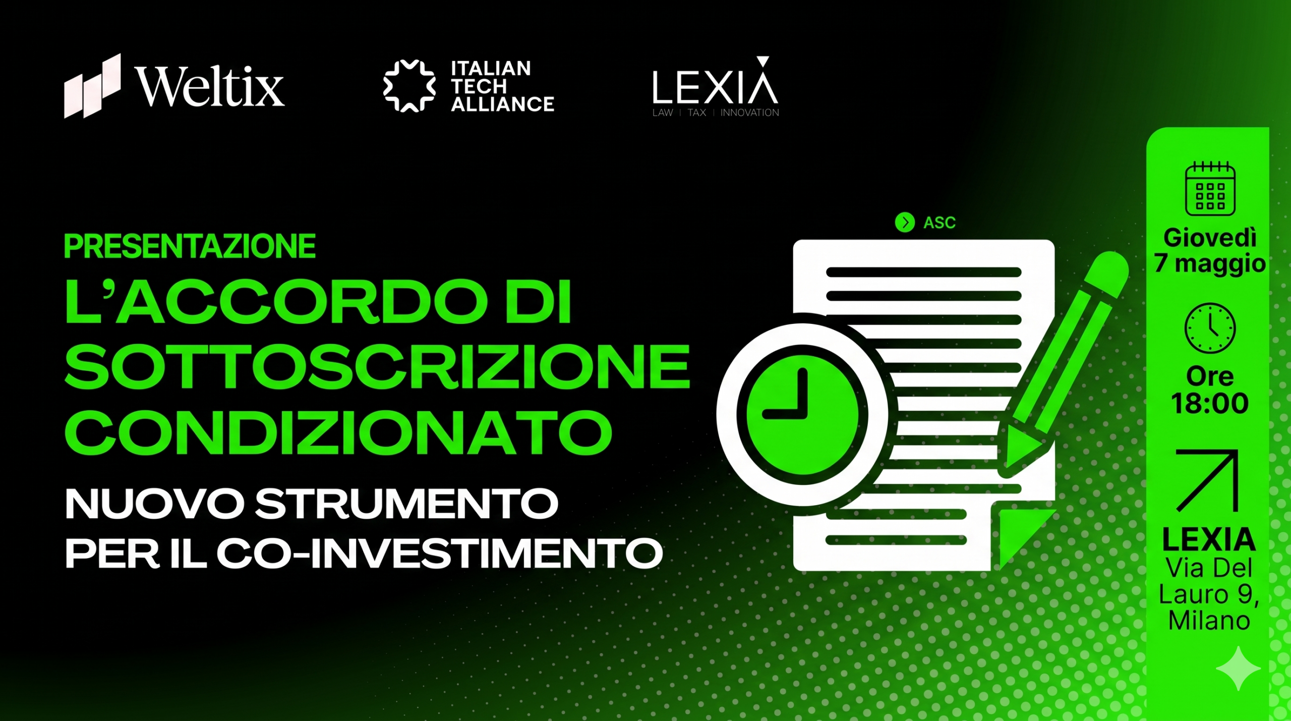 Weltix, LEXIA, and Italian Tech Alliance Launch ASC: The New Co-Investment Standard for Funds and Private Investors